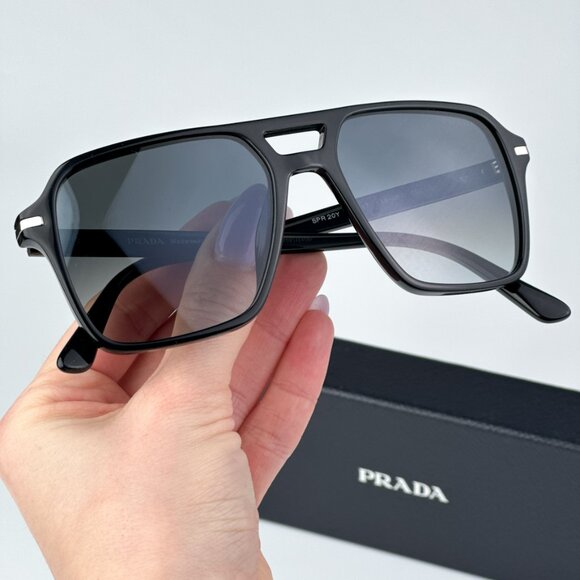 Prada PR20YS 1AB06T BRAND NEW Sunglasses Black Grey Unisex Pilot - Picture 2 of 10